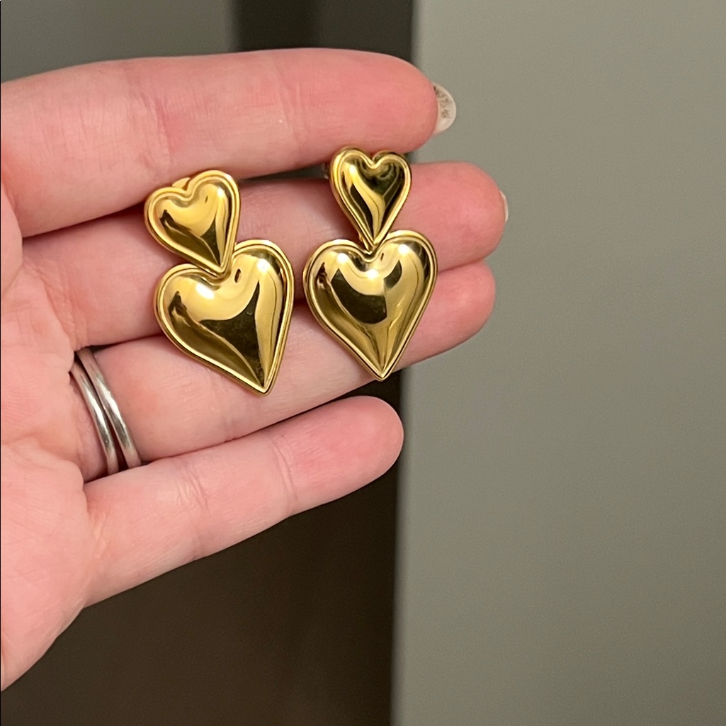 Gold Heart Drop Earrings